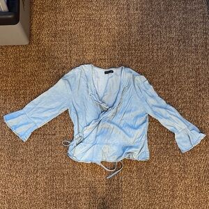 Cotton On Light Blue Wrap Blouse with Tie